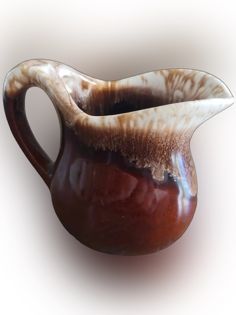 McCoy Pottery Brown and Cream Drip-Glaze Ceramic Pitcher